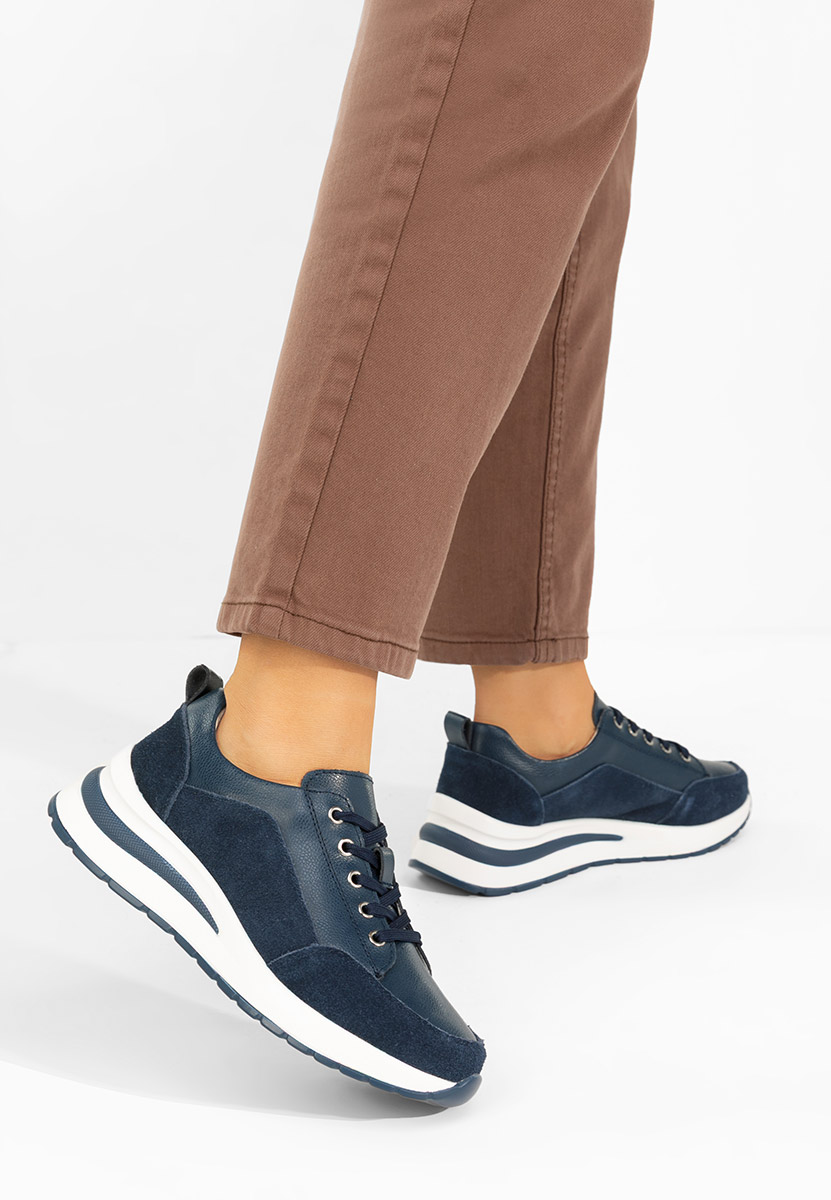 Granatowe sneakersy na koturnie Janelia