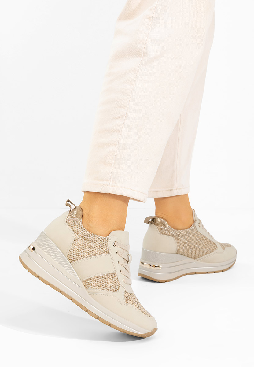 Beżowe sneakersy na koturnie Izadora