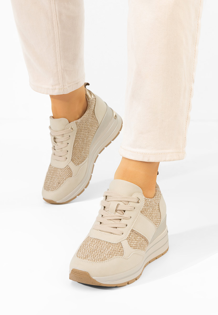 Beżowe sneakersy na koturnie Izadora