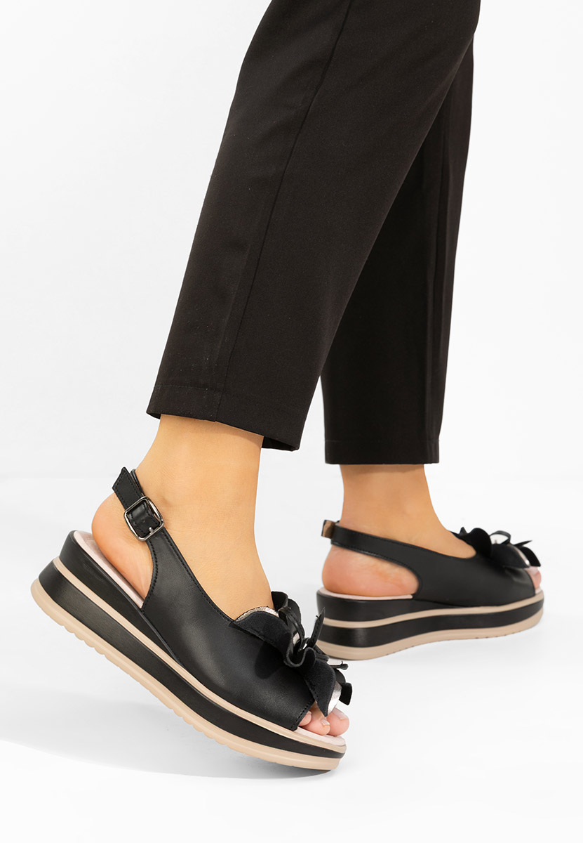 Czarne sandały na platformie skórzane Rafaelia