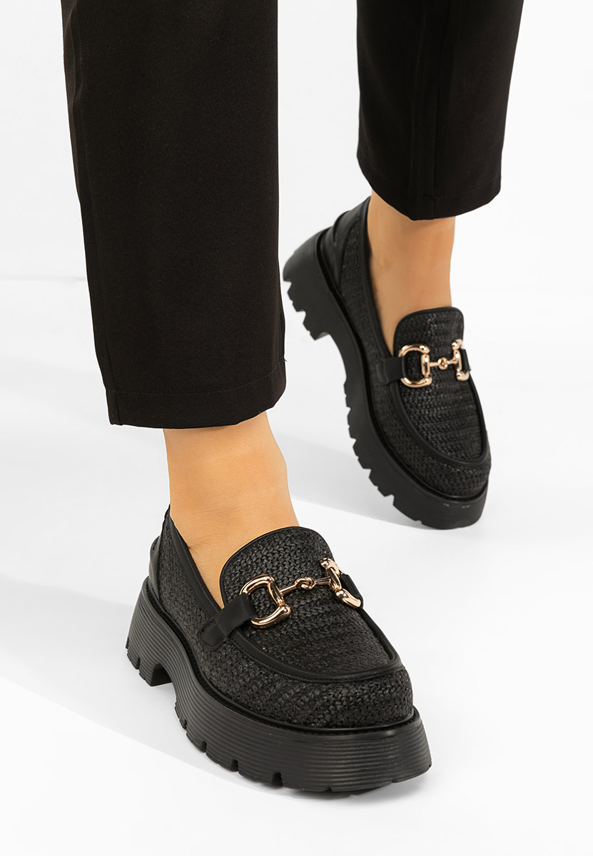 Czarne mokasyny damskie skórzane Yolandia