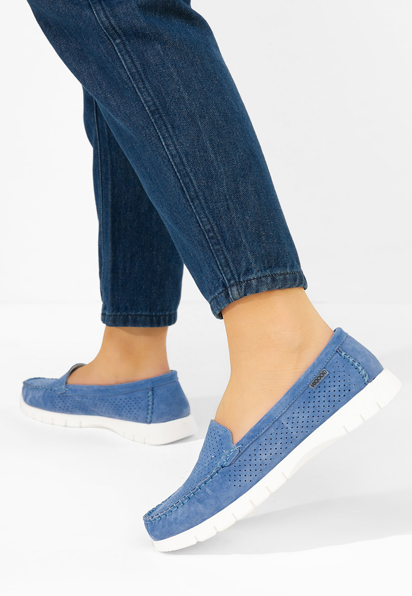 Niebieskie mokasyny damskie skórzane Irsaia