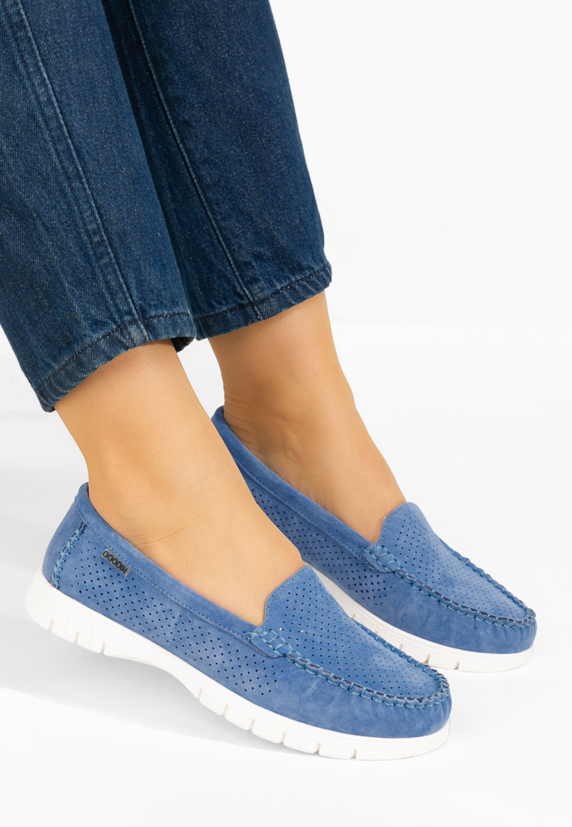 Niebieskie mokasyny damskie skórzane Irsaia