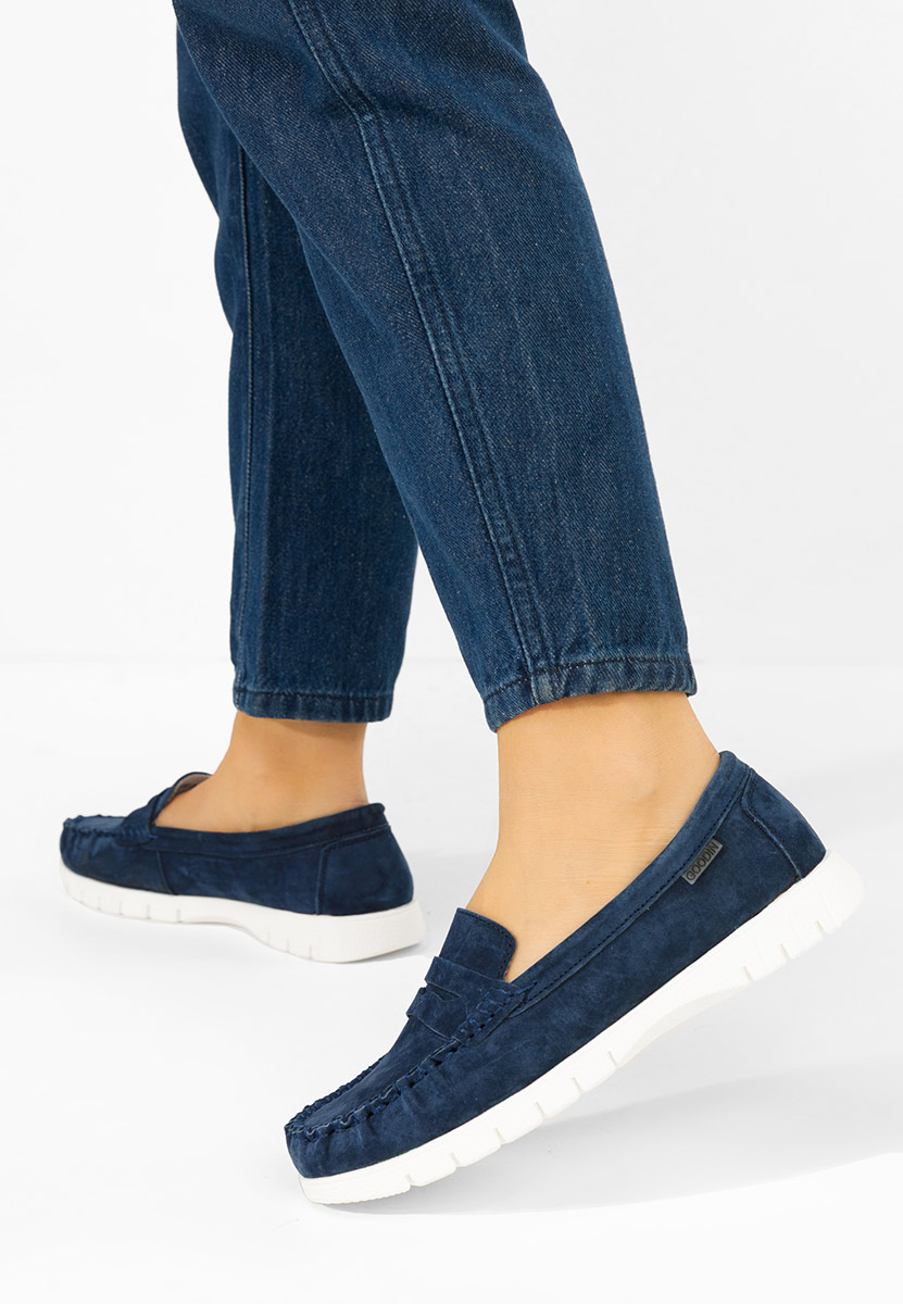 Granatowe mokasyny damskie skórzane Dariania