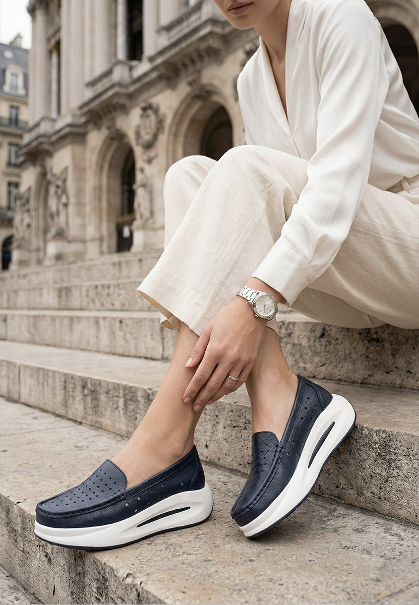 Granatowe mokasyny na platformie Laurea