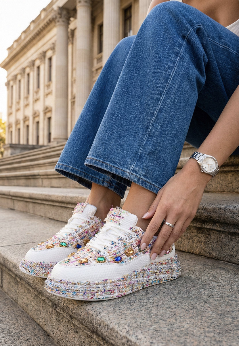 Wielokolorowy sneakersy na platformie Daneta