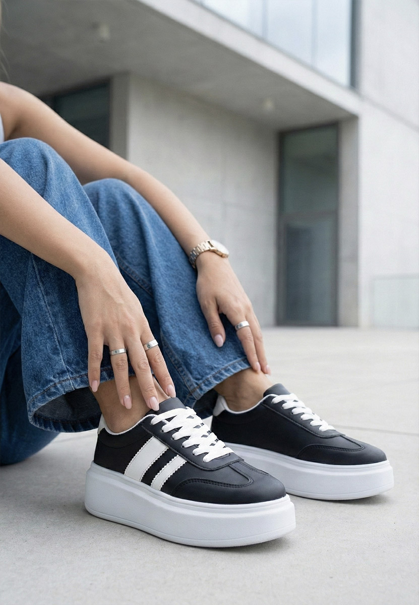 Czarne sneakersy na platformie Semana