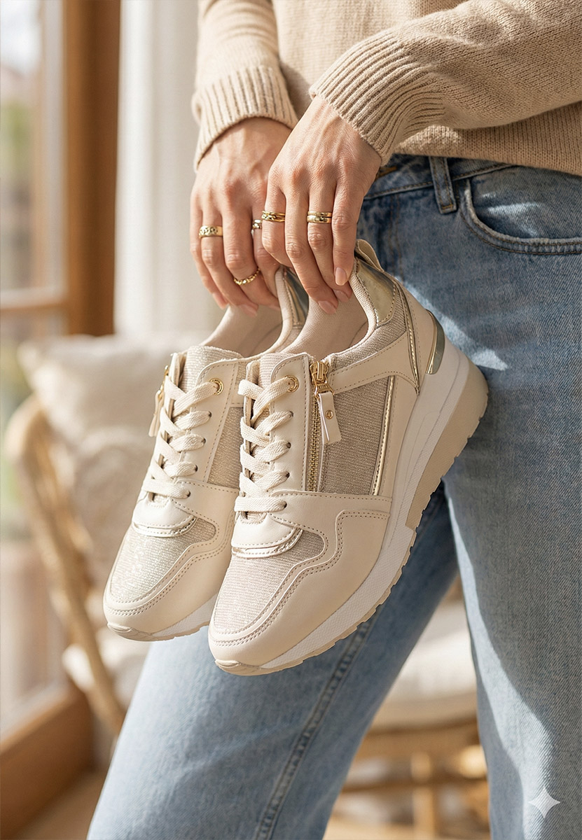 Beżowe sneakersy na koturnie Rafina V2
