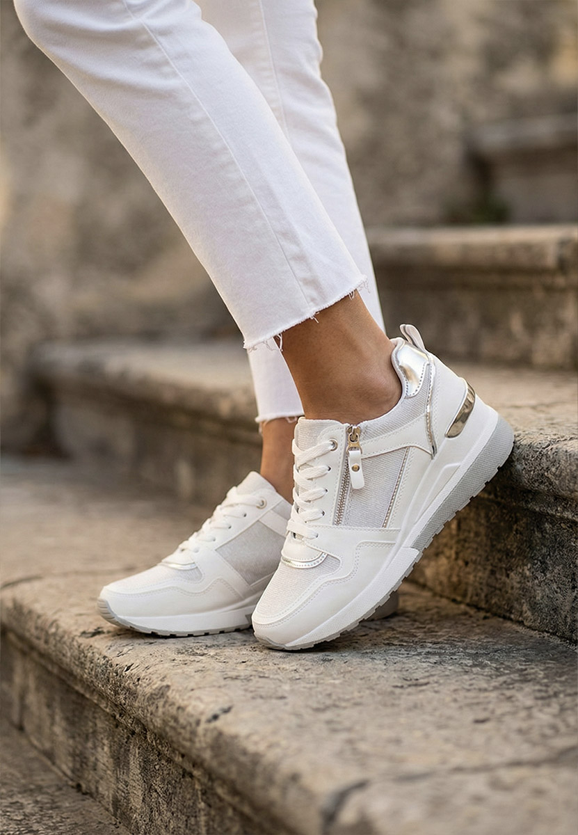Białe sneakersy na koturnie Rafina V2
