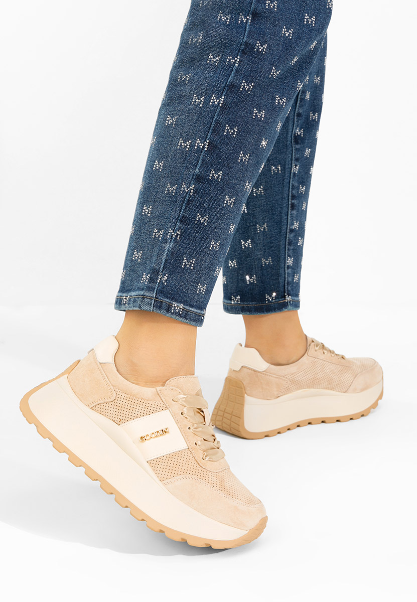 Beżowe sneakersy na platformie Densia