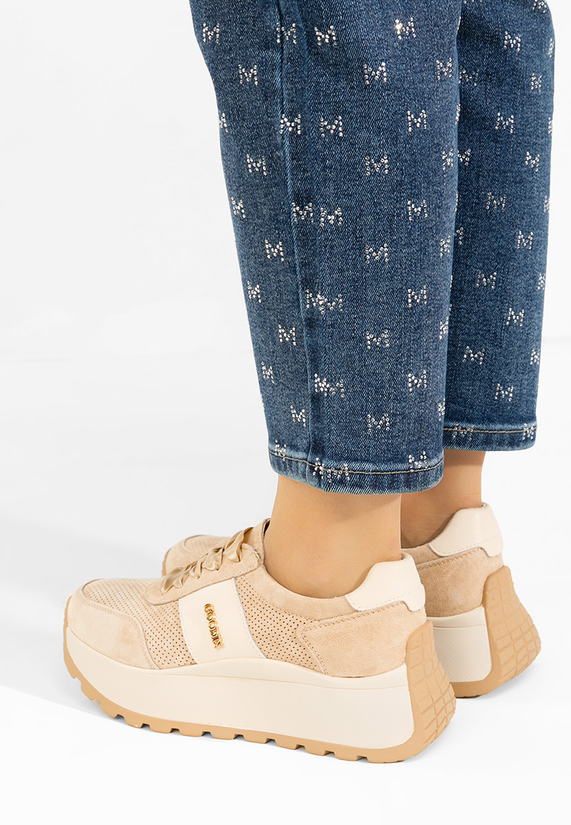 Beżowe sneakersy na platformie Densia