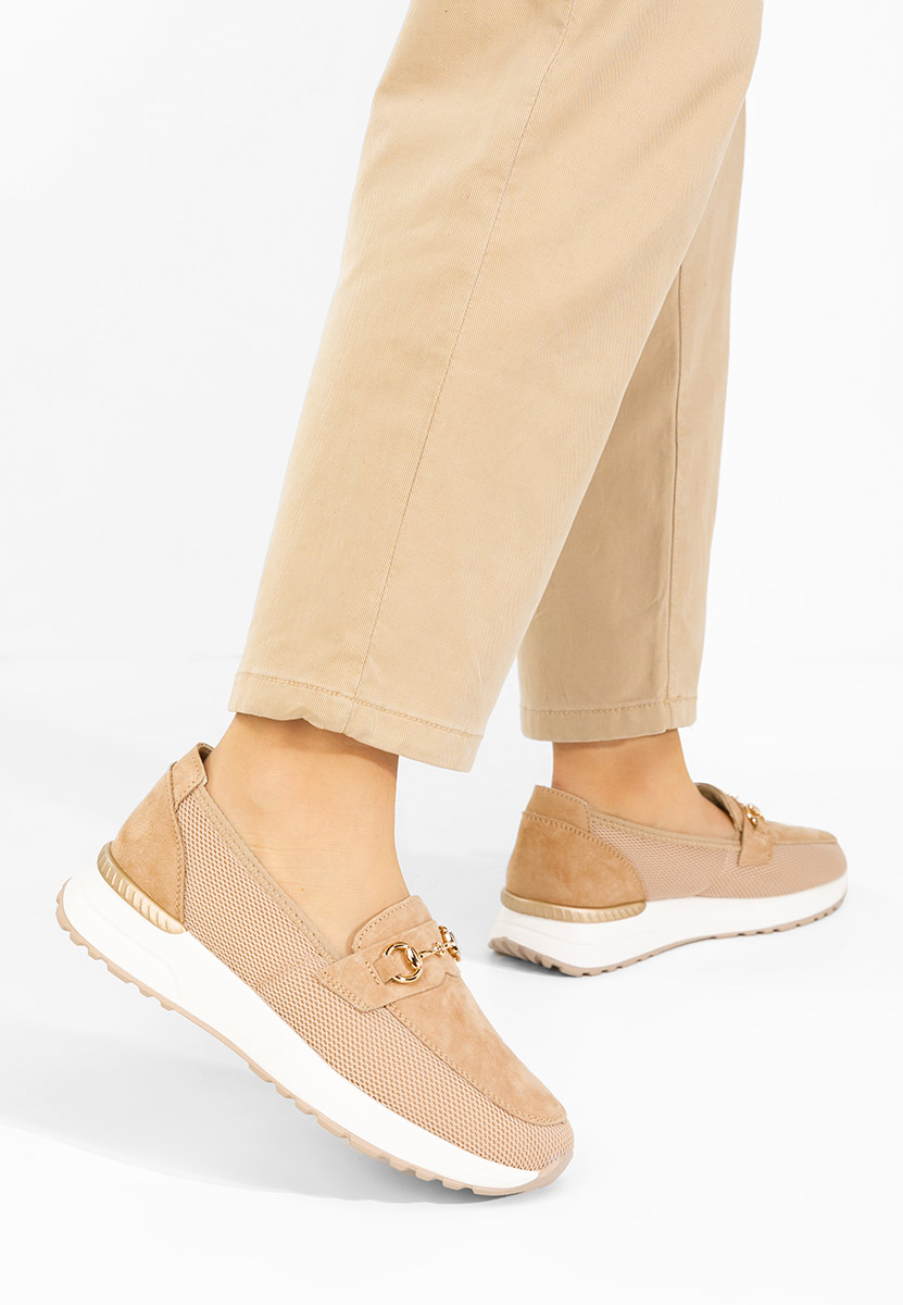 Beżowe mokasyny damskie skórzane Hermony