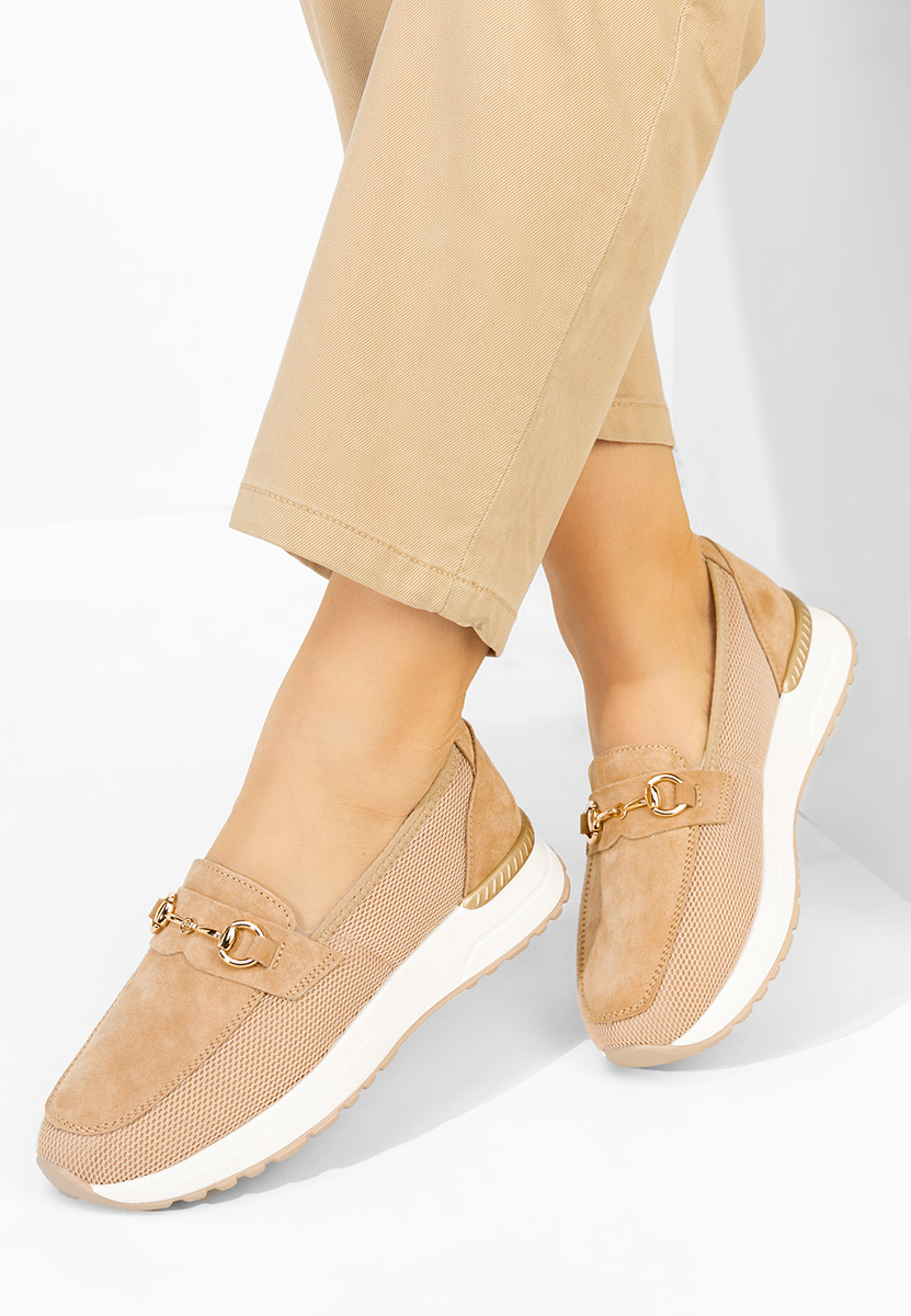 Beżowe mokasyny damskie skórzane Hermony