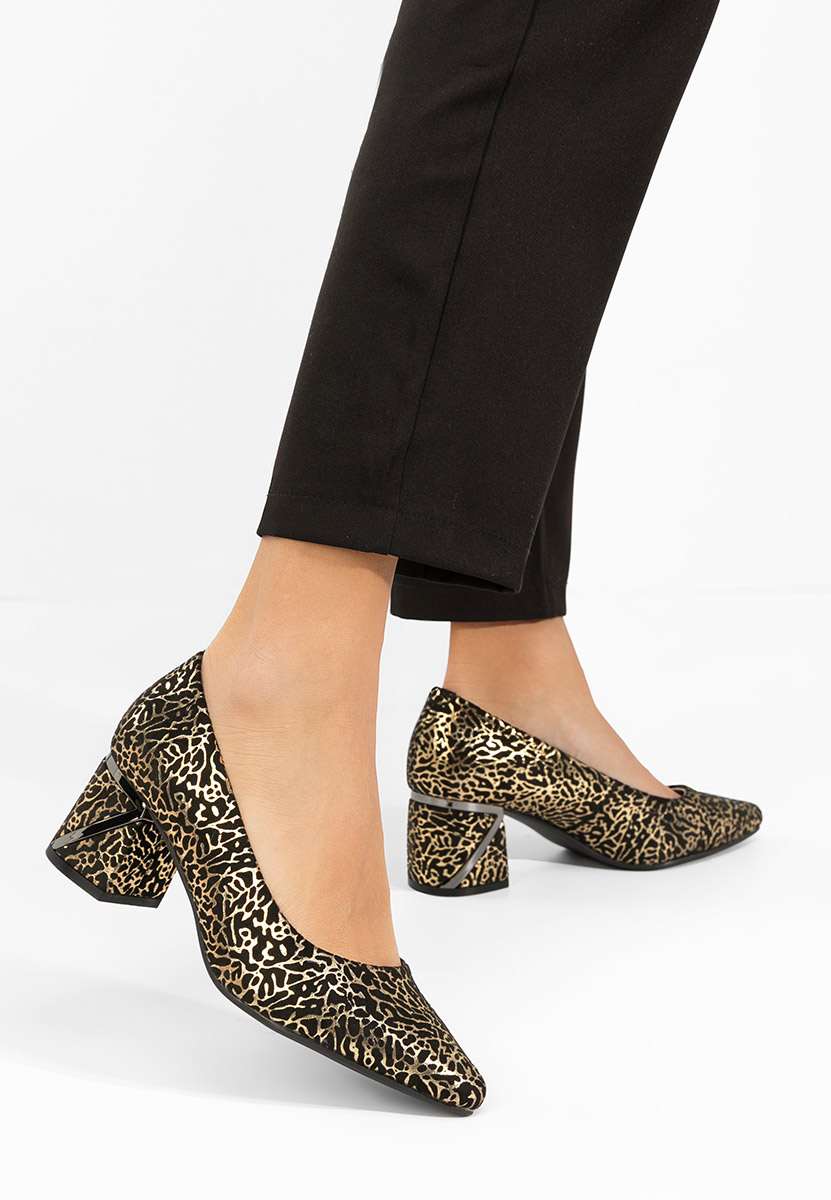 Czarne czółenka na słupku skórzane Esperanta