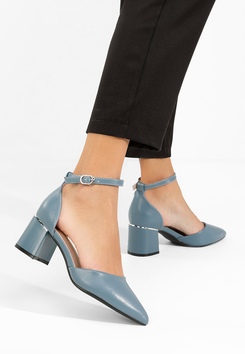 Niebieskie czółenka na słupku z paskiem Alecsia