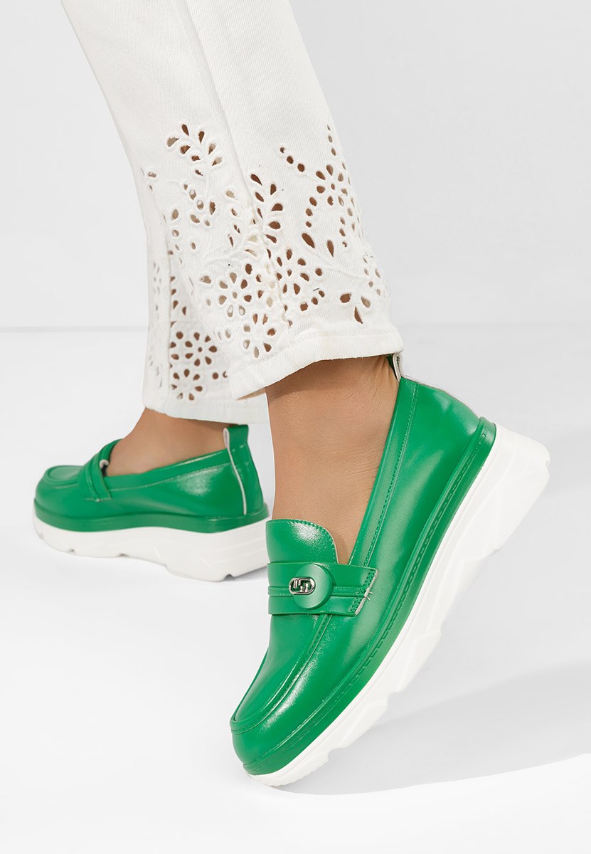 Zielone mokasyny na koturnie Anhelica