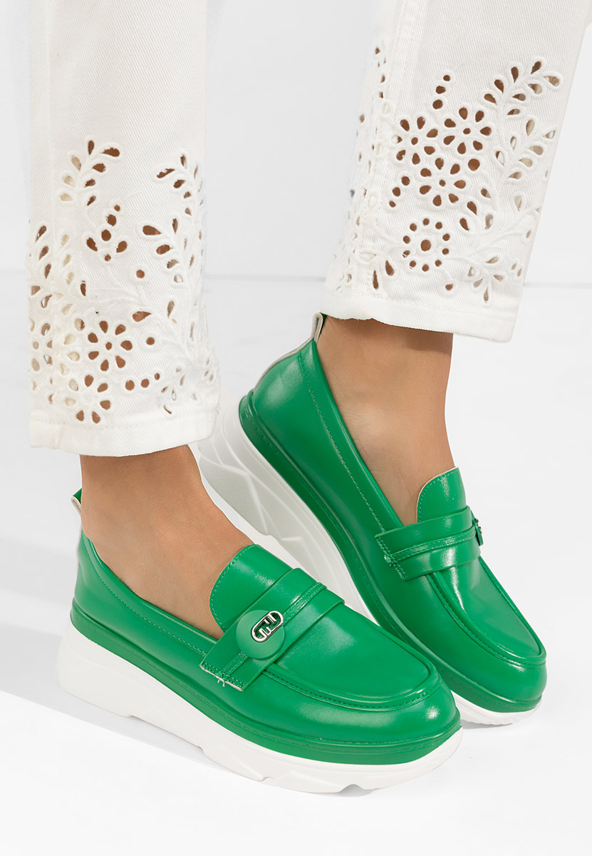 Zielone mokasyny na koturnie Anhelica