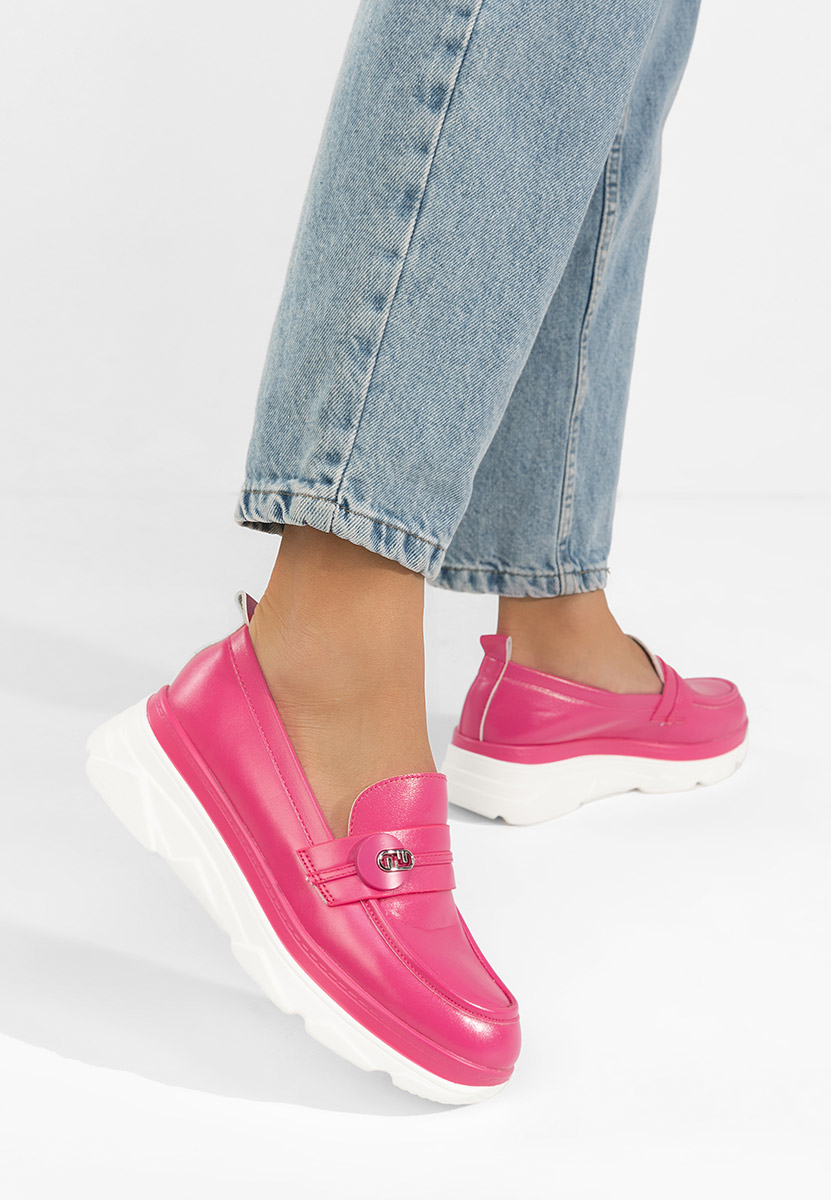 Fuksjowe mokasyny na koturnie Anhelica