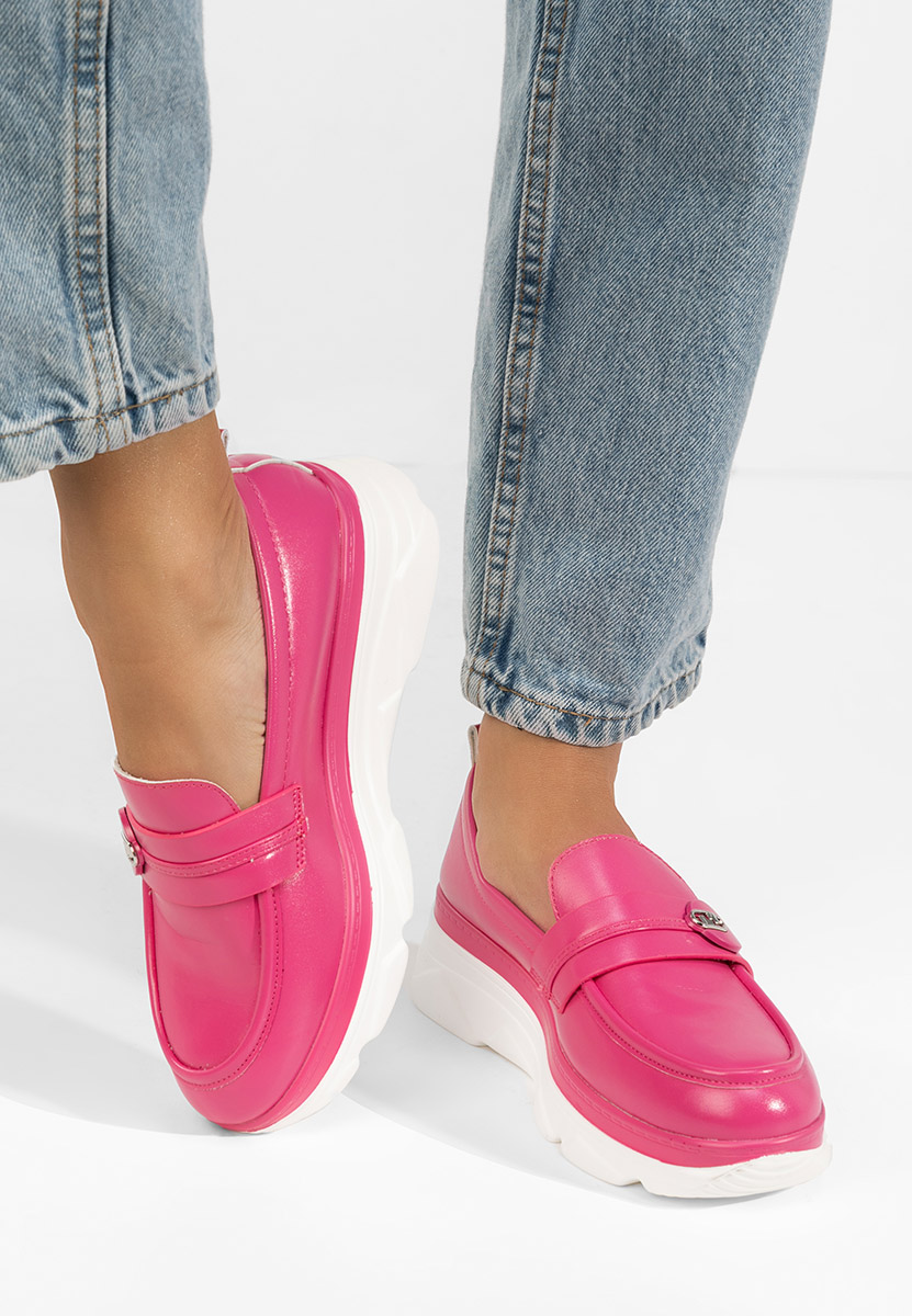 Fuksjowe mokasyny na koturnie Anhelica