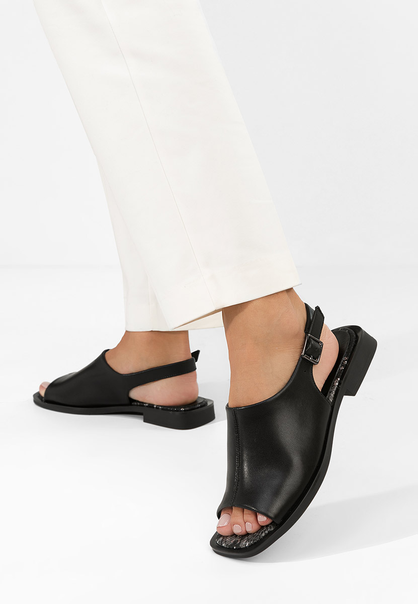 Czarne sandały damskie skórzane Saryna