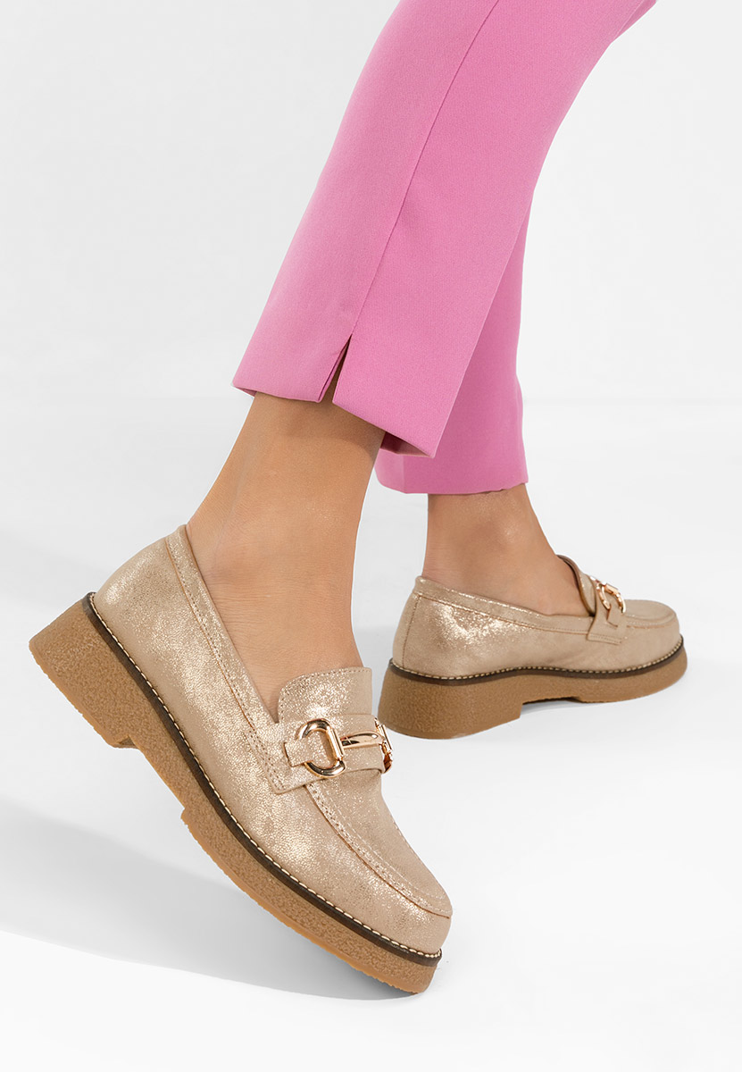 Złote mokasyny damskie Ylenia