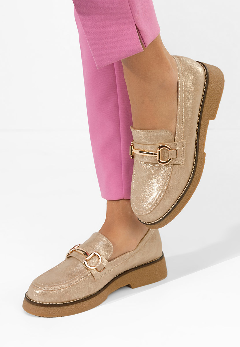Złote mokasyny damskie Ylenia