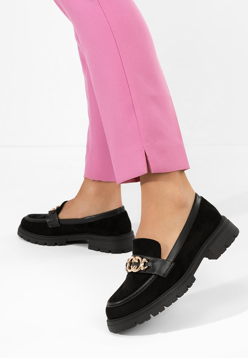 Czarne mokasyny damskie na grubej podeszwie Lenisia