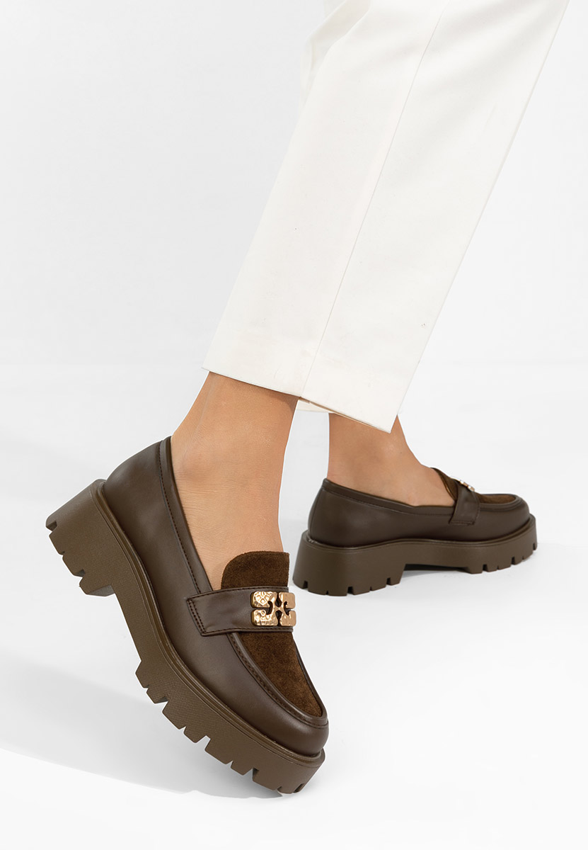 Brązowe mokasyny na grubej podeszwie Karamela