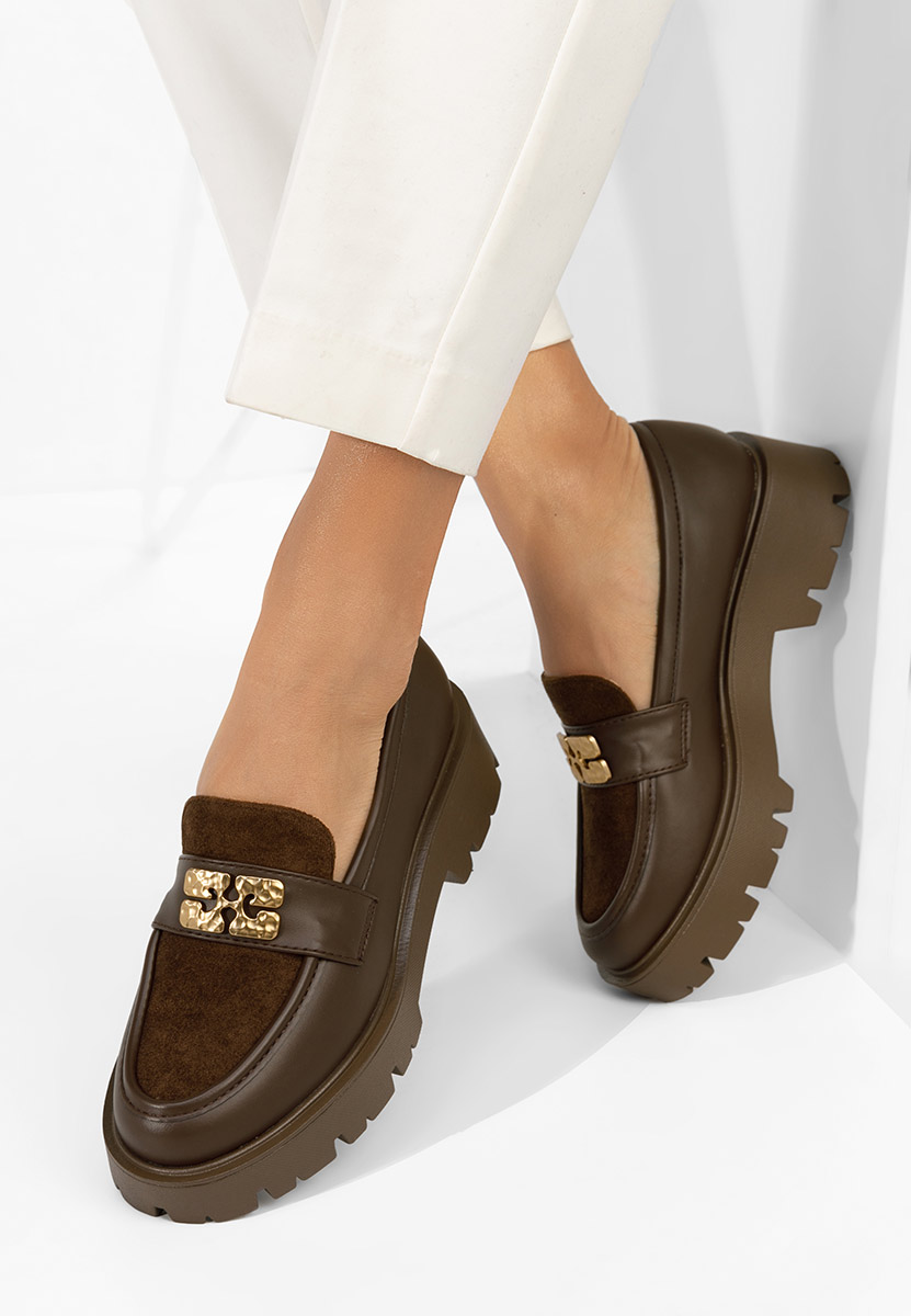 Brązowe mokasyny na grubej podeszwie Karamela