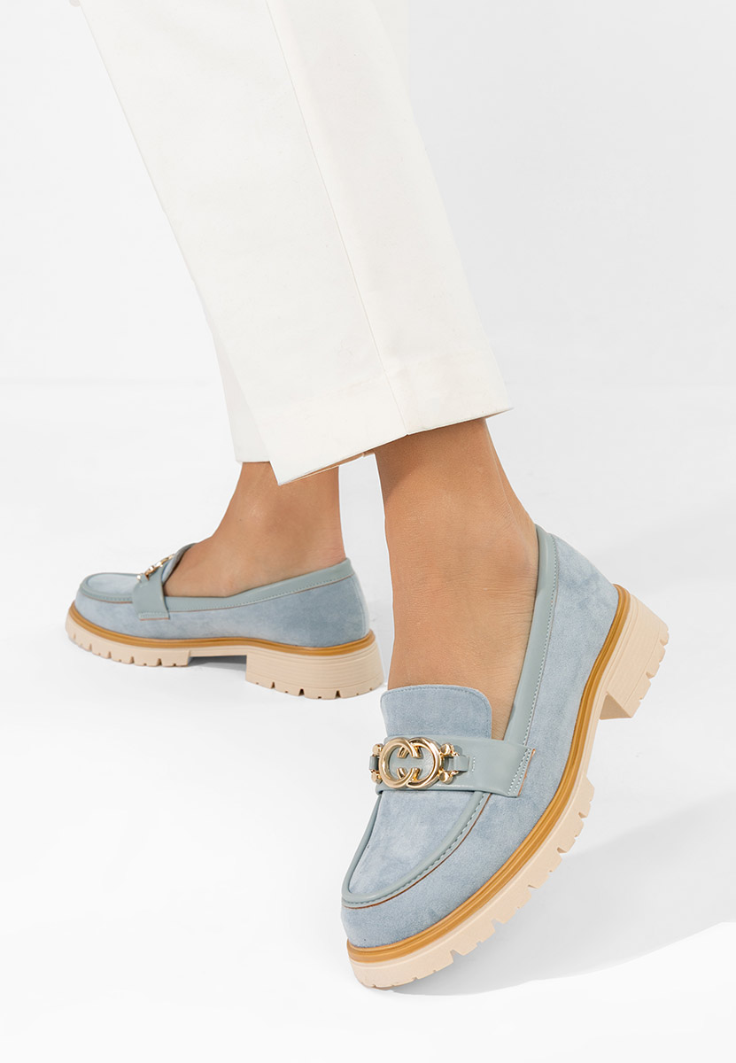 Niebieskie mokasyny damskie na grubej podeszwie Lenisia