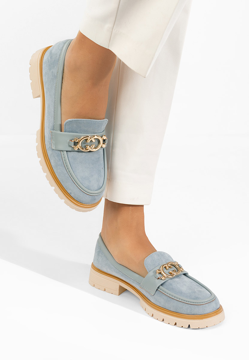 Niebieskie mokasyny damskie na grubej podeszwie Lenisia