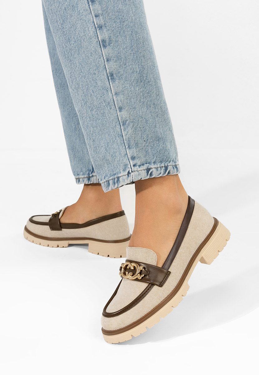 Beżowe mokasyny damskie na grubej podeszwie Lenisia