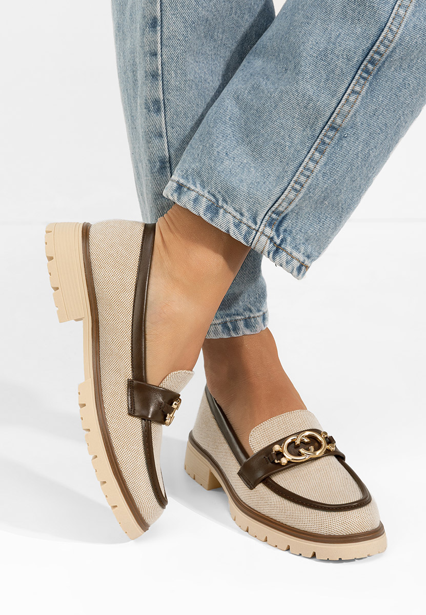 Beżowe mokasyny damskie na grubej podeszwie Lenisia