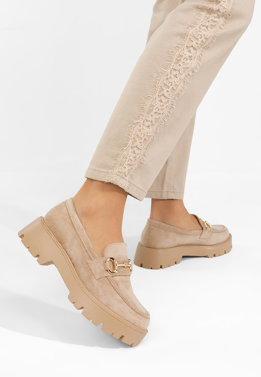 Beżowe mokasyny na grubej podeszwie Belvina