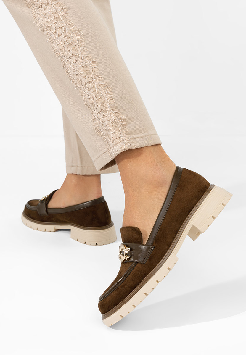 Brązowe mokasyny damskie na grubej podeszwie Lenisia