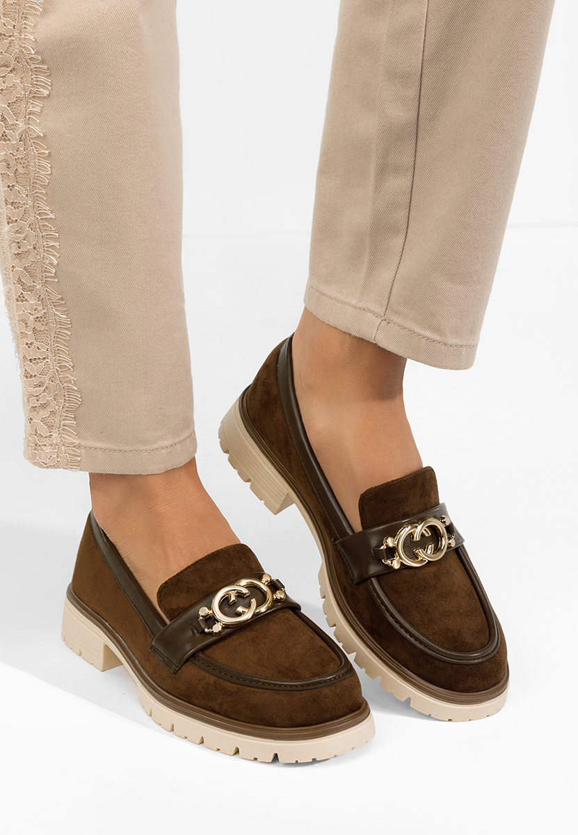 Brązowe mokasyny damskie na grubej podeszwie Lenisia