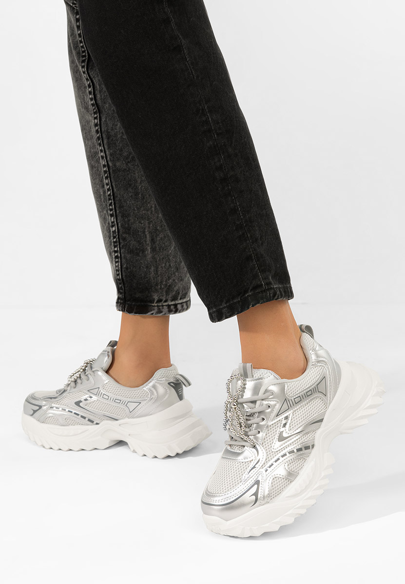 Srebrne sneakersy damskie Eudoria
