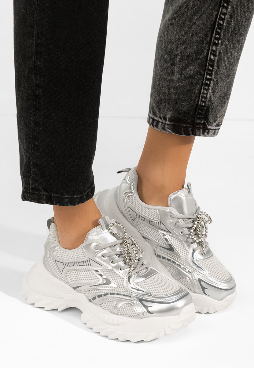 Srebrne sneakersy damskie Eudoria