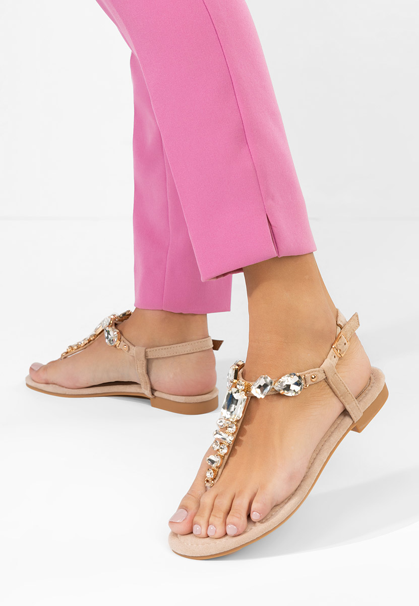 Beżowe sandały z kryształka Kristelia