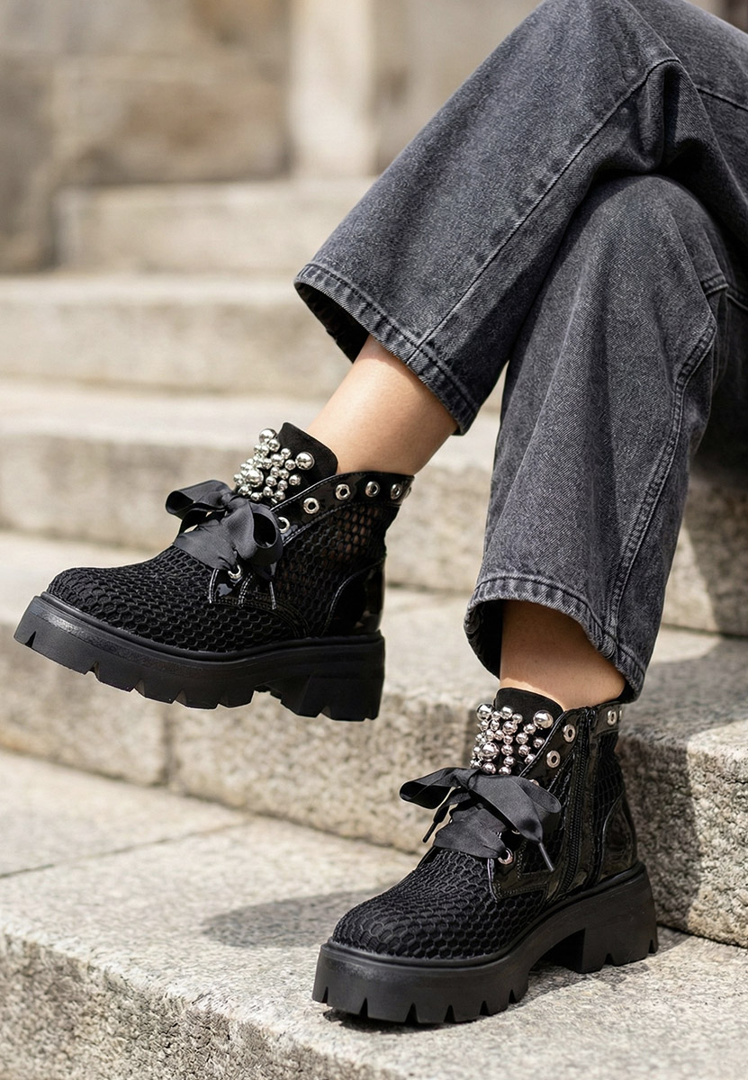 Czarne botki damskie jesienne Marcania V2