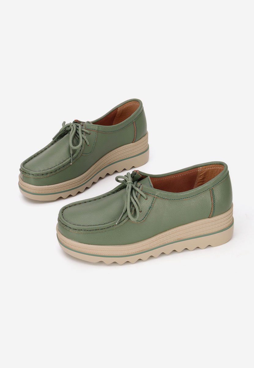 Zielone mokasyny na koturnie Evelinia