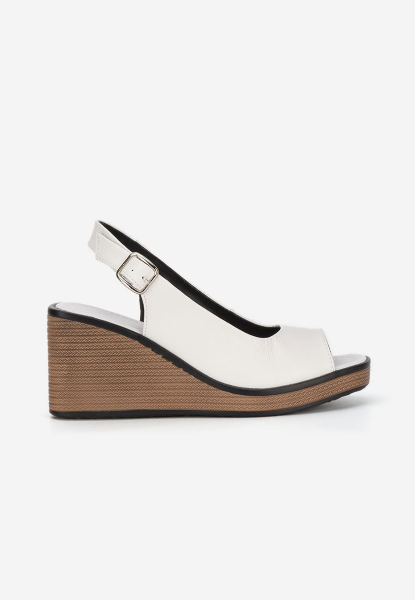 Białe sandały na koturnie skórzane Samiria