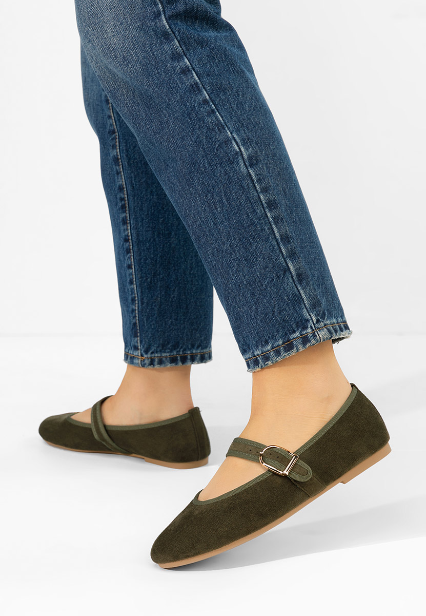 Zielone baleriny z paskiem Alecsona