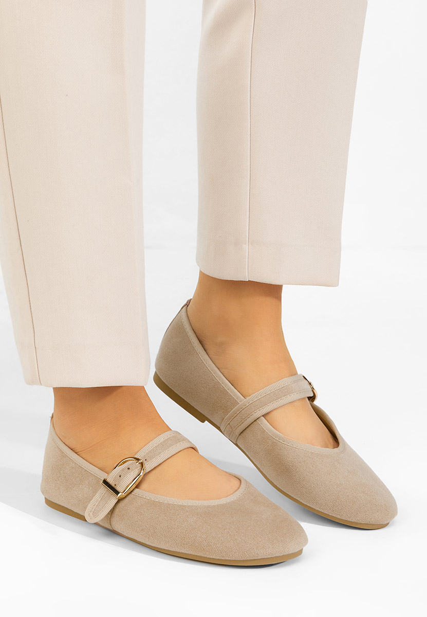 Khaki baleriny z paskiem Alecsona