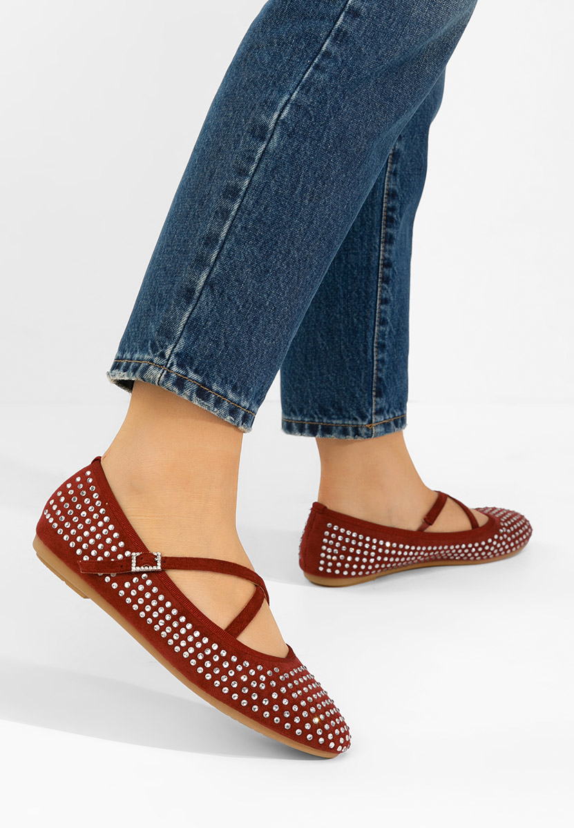 Bordowe baleriny z paskiem Karemy