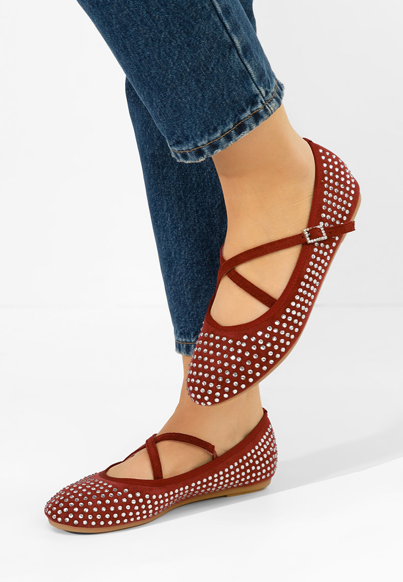 Bordowe baleriny z paskiem Karemy