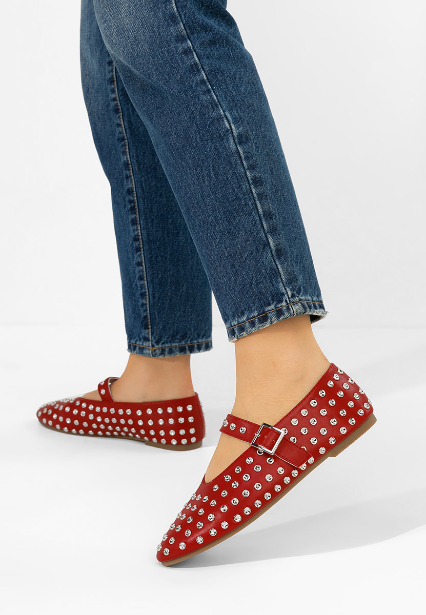 Bordowe baleriny z paskiem Karem