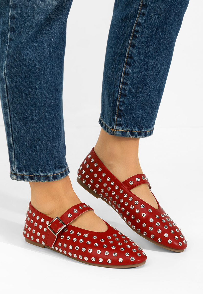 Bordowe baleriny z paskiem Karem