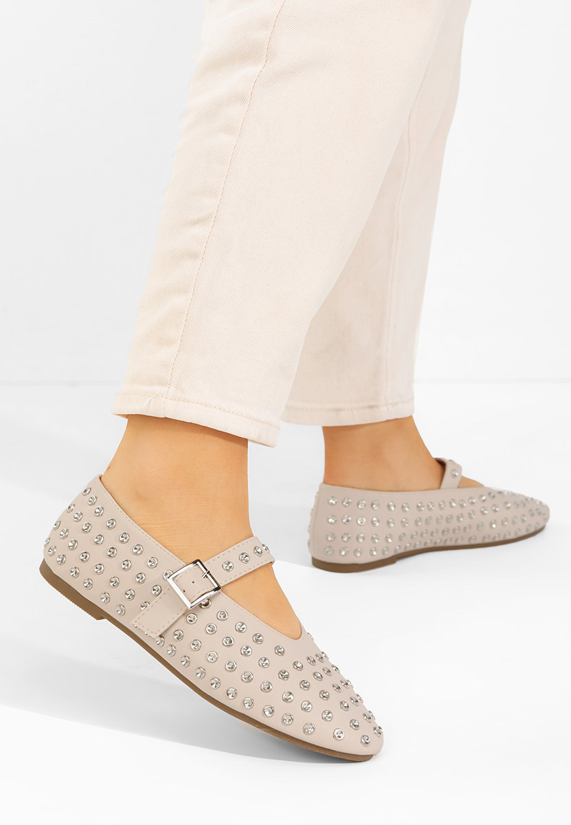 Beżowe baleriny z paskiem Karem