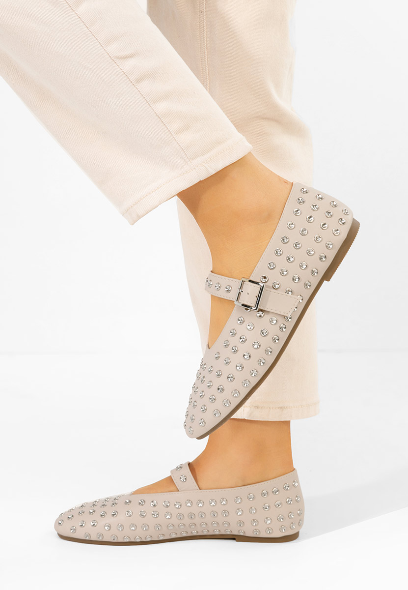 Beżowe baleriny z paskiem Karem